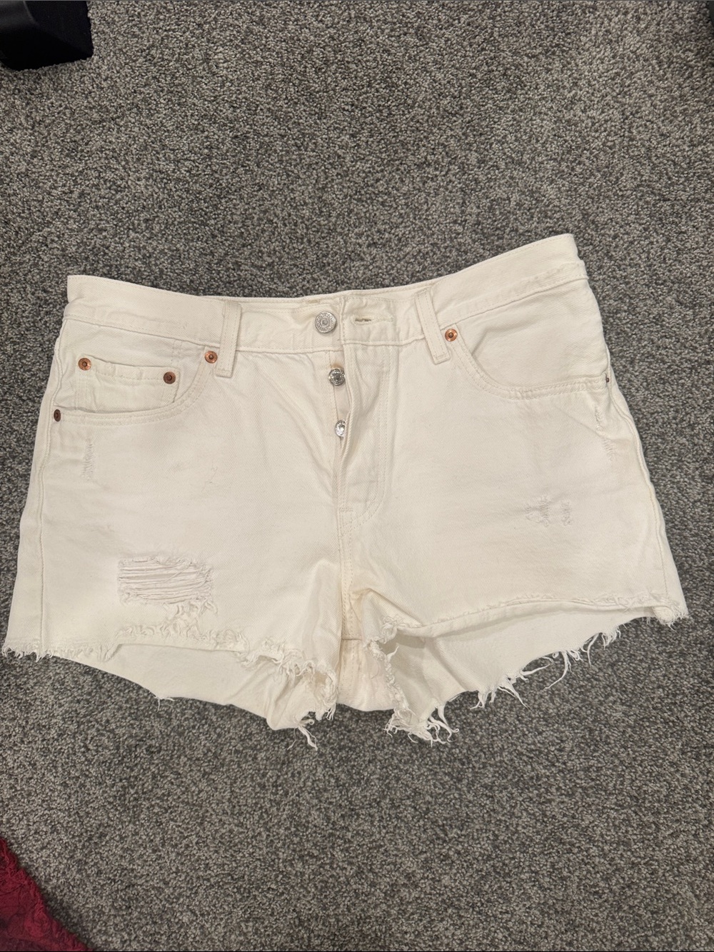 Levi's Off-White Distressed Denim Cutoff Shorts